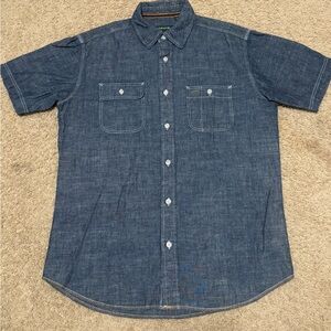 Men’s denim Chambray Performance Work Shirt by Orvis. Dark denim. SO nice! Large